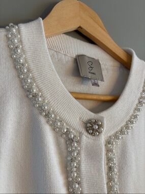 CO Cream Pearl-Trim Knit Cardigan